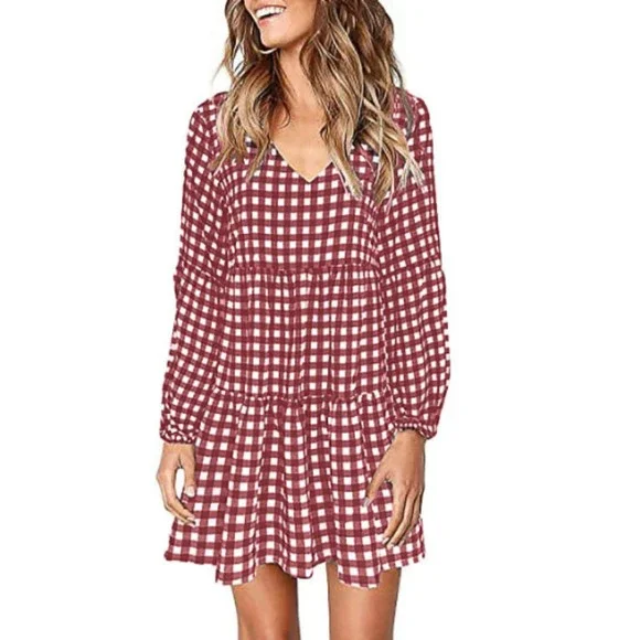 knee length dresses for ladies Linen Midi Long Sleeve Button Down Dress